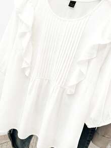 SHEIN CURVE+ Casual Pleated Decor Plus Size White Shirt, Suitable For Spring, Summer, Autumn - White - View 6
