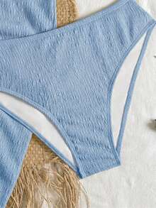 Swim Vcay Conjunto de bikini de 3 piezas para mujer de talla, de unicolor con estampado floral, para playa y resort - Azul - Ver 6