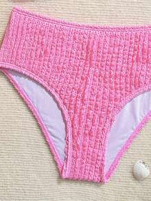 SHEIN 少女玫红色比基尼套装：挂脖式设计，甜美装饰，展现夏日海滩时尚。休闲优雅，适合游泳、暑假、海滩、泳池、假日派对等场合。 - 玫紅色 - 查看 5