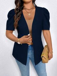 Elenzga Áo khoác blazer nữ cỡ lớn, kiểu dáng tối giản, nhẹ nhàng, thường ngày. - Màu xanh hải quân - Xem 4