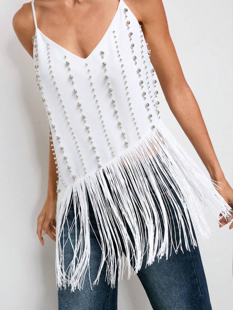 SHEIN Maija Women's Beaded Decor Tassel Hem Fashion Camisole