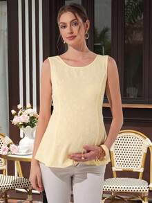 SHEIN Rückenfreies Umstandstop mit Bindeträgern und Schleife aus jacquard-gemustertem Stoff Einfarbig - Gelb - Übersicht 1