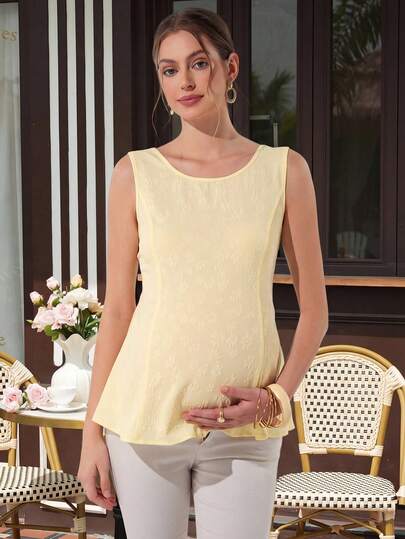 SHEIN 纯色提花面料露背系带蝴蝶结孕妇背心