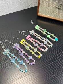 1 pieza, Funda de teléfono portátil con cadena estilo Ins, cadena de cuentas colgante, cuerda de muñeca colgante, diseño antiperidida con lazo y corazón para niñas - Multicolor - Ver 8