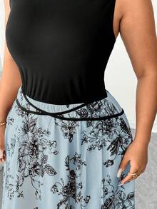 Elenzga Rochie elegantă cu imprimeu floral, fără mâneci, în formă de A, cu legături în talie, potrivită pentru festivaluri de muzică, sărbători, purtare zilnică, cumpărături și naveta - Multicolor - Vizualizare 5