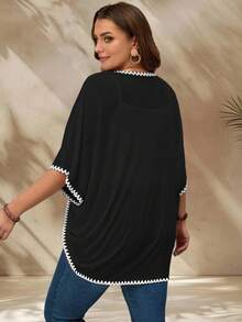 EMERY ROSE Plus Size Women Patchwork Casual Versatile Daily Wear Cardigan - Multicolor - View 2