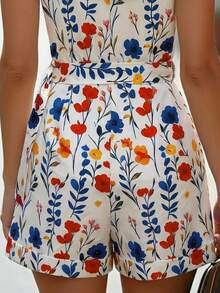 Balvessa Bộ jumpsuit nữ không tay, cổ ve áo, cài một hàng khuy, khóa kim loại, túi eo, ống quần bo gấu, in họa tiết hoa. - Nhiều màu - Xem 3