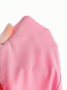 SHEIN 2件組女嬰針織羅紋短袖T恤，刺繡馬口袋，粉色與白色條紋直筒長褲，夏季休閒可愛度假風 - 粉色 - 查看 3