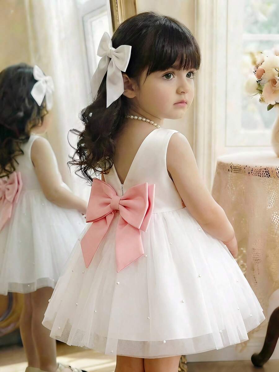 SHEIN Girls' Sleeveless Puffy Princess Dress, Summer New Model, Suitable For Little Girls, Hostess Dress, Fashionable Princess Dress Baby Girl Ditsy Floral Round Neck Puff Sleeve Casual Dress, Baby Bow Dress Dress Babi Baby Vintage Dress Baby High Fashion Dress Baby Girls Vintage Style Puff Sleeve Dress Babygirl Elegant & Cute Color Block Bow Sleeveless Dress Baby Girl 0-3 Years Old Spring/Summer Elegant Princess Floral Mesh Puff Sleeve Pink Dress Baby Garden Dress Flower Girl Dress Toddler Floral Elegant Baby Flower Dress - Multicolor - View 1