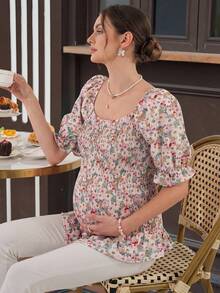 Momance 孕妇印花荷叶边短袖上衣 - 彩色 - 查看 8
