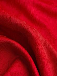 SHEIN LUNE 女士优雅红色提花缎面纽扣连衣裙，适合新年庆祝活动 - Fiery Red - 查看 4