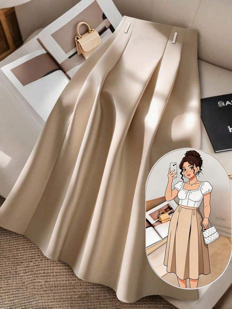 GlowEve CURVE 大码女士优雅修身简约休闲半身裙 - 杏色 - 查看 1