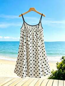 GlowEve Đầm slip xếp ly chấm bi nữ, kiểu dáng thường ngày, thích hợp cho kỳ nghỉ. - Màu be - Xem 2