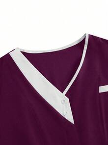 TaskEZ 2pcs V-Neck Short Sleeve Top And Pants Uniform Set, Cleaning Service Uniform - Red Violet - View 4