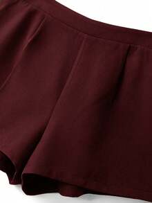 GlowEve CURVE Plus Size Women's Notched Collar Single-Breasted Vest Jacket And Shorts Casual Commuter Suit Set - Burgundy - View 6
