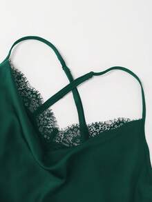 GlowEve CURVE Plus Size Solid Color Lace Patchwork Dress - Dark Green - View 3