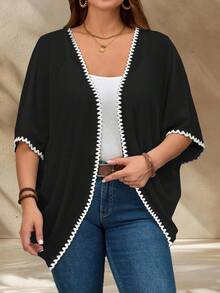 EMERY ROSE Plus Size Women Patchwork Casual Versatile Daily Wear Cardigan - Multicolor - View 6