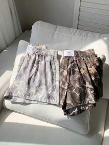 SHEIN EZwear 2件組大尺碼樹枝印花短褲，極簡百搭舒適休閒 Y2K 女款度假短褲，適合夏季 - 彩色 - 查看 4