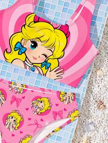 Bộ đồ bơi kiểu dáng thường ngày dễ thương dành cho bé gái tuổi teen, gồm áo hai dây và quần bikini họa tiết trái tim và nơ, thích hợp cho mùa hè. - Nhiều màu - Xem 7