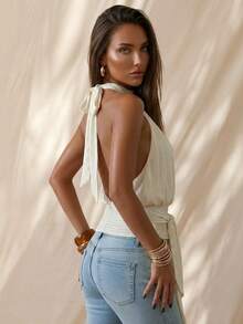 SHEIN Glamour Áo kiểu và áo sơ mi nữ - Màu be - Xem 5