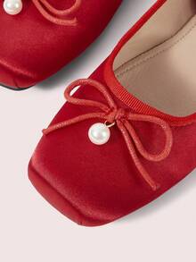 CUCCOO DOLLMOD Women's Shoes Retro Strap Ballet Flats Red Satin, Light Luxury Atmosphere Sweet And Cute Versatile - Red - View 4