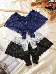 SHEIN Set de 3 bragas sexy de encaje con abertura en la entrepierna para tallas grandes - Multicolor - Ver 3