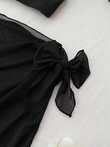 SHEIN 少女印花比基尼三角裤泳装套装，含迷你裙，适合夏季度假、母亲节、毕业典礼等场合，也适合春夏日常、外出、度假、节日穿着，时尚少女风，休闲百搭，返校季、返校季等场合皆宜，少女风T恤。 - 彩色 - 查看 5