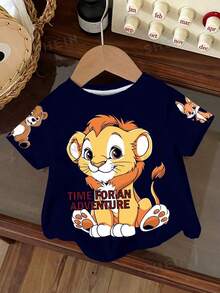 Baby Boy Casual Minimalist Cartoon Pattern Round Neck Short Sleeve Loose T-Shirt, Suitable For Summer - Multicolor - View 2