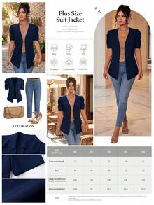Elenzga Áo khoác blazer nữ cỡ lớn, kiểu dáng tối giản, nhẹ nhàng, thường ngày. - Màu xanh hải quân - Xem 2
