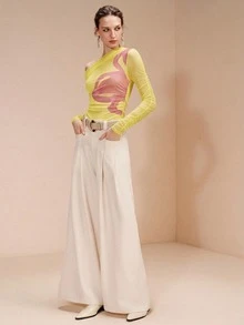 SHEIN Revavyn 性感透視修身時尚上衣 - 黃色 - 查看 8