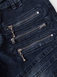 ROMWE Y2K 独立颓废音乐节穿搭：超低腰紧身牛仔裤（拉链裤脚设计，可双向穿着） - 藍色 - 查看 10