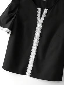 GlowEve CURVE Plus Size Women Casual Contrast Lace Short Sleeve Shirt - Multicolor - View 6