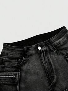 ROMWE Grunge Punk 女款夏季廢土龐克街頭風做舊水洗大尺碼牛仔迷你短褲 - 黑色 - 查看 6