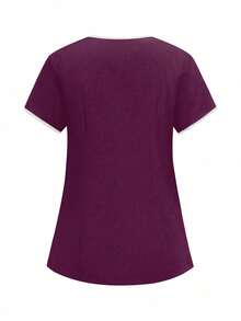 TaskEZ 2pcs V-Neck Short Sleeve Top And Pants Uniform Set, Cleaning Service Uniform - Red Violet - View 6
