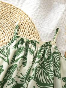 SHEIN 年轻女孩热带印花无袖休闲度假连衣裙 - 彩色 - 查看 9