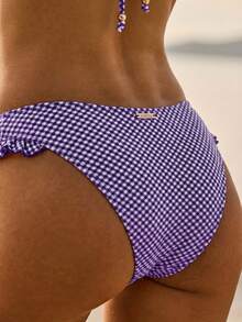 Aralina Summer Resort Vacation Beach Western Gingham Ruffle Triangle Bikini Set With Swim Bag - Mauve Purple - View 7