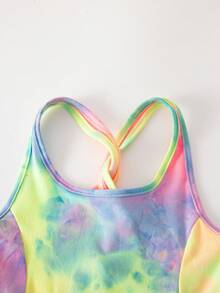 SHEIN Young Girl Tie-Dye Print Criss-Cross Back Sports Dress - Multicolor - View 5