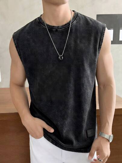 Manfinity Unisex Men's Casual Loose Fit Sleeveless T-Shirt, Standard Size, Washed Black