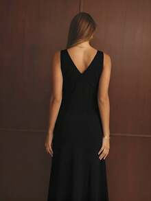 Aralina Đầm maxi chấm bi đỏ thanh lịch, giản dị dành cho nữ, hoàn hảo cho trang phục dự tiệc Giáng sinh và năm mới, trang phục dự tiệc mùa lễ hội. - màu đen - Xem 2