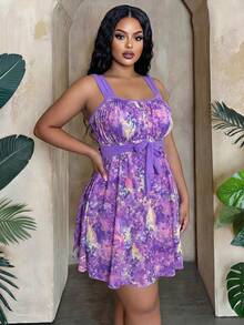 Swim Lushoire Bộ đồ bơi cỡ lớn in họa tiết nhuộm tie-dye - Màu tím - Xem 4