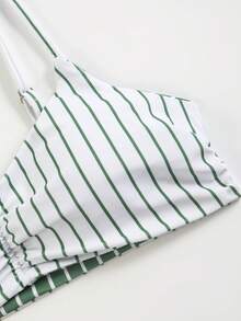 Swim Vcay Women's Vacation Beach Colorblock Striped Swimwear Set - Green - View 6