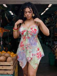 Swim Vcay 2026 Spring/Summer Plus Size Ditsy Floral Bikini Set, Casual Vacation Women Swimwear - Multicolor - View 5