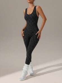 Seamluxe SHEIN Sport Mono sin mangas sin espalda con estampado de leopardo para mujer - Multicolor - Ver 5