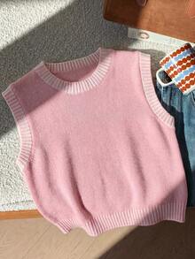 Comfortcana Women's Casual Versatile Crew Neck Knit Top, Suitable For Daily Wear - Pink - View 4