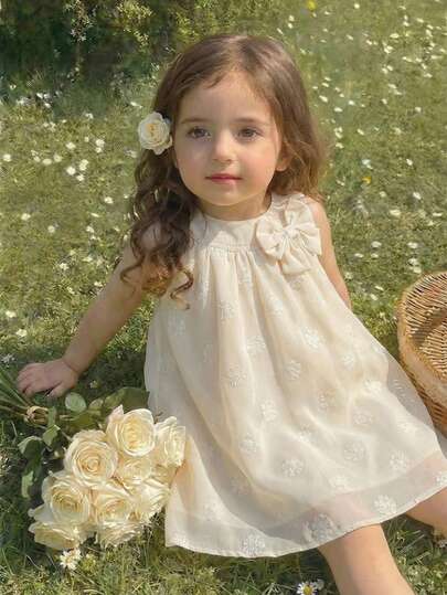 Cozy Pixies Đầm bé gái không tay cổ yếm mới năm 2026, đầm công chúa jacquard nơ cho trẻ em, đầm dự tiệc sinh nhật.