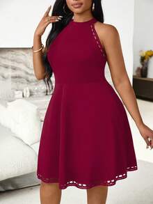 Villa Velisse Robe élégante à patchwork ajouré pour femmes grandes tailles - Rouge foncé - Voir 4