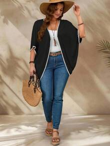 EMERY ROSE Plus Size Women Patchwork Casual Versatile Daily Wear Cardigan - Multicolor - View 4