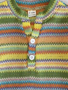 SHEIN Vintaside Kids 2件套男婴波西米亚几何图案立领纽扣T恤和松紧腰短裤休闲套装，夏季 - 彩色 - 查看 4