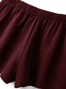 GlowEve CURVE Plus Size Women's Notched Collar Single-Breasted Vest Jacket And Shorts Casual Commuter Suit Set - Burgundy - View 7