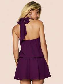 Olia Maree White Summer Casual Sexy Vacation Holiday Minimalist Ocean Shell Halter Sleeveless Short Dress,Elegant Office Golf Business Commute Resort Lila Outfit - Purple - View 3